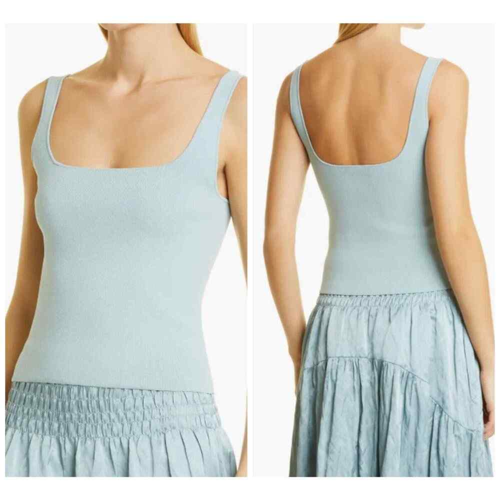 VINCE Square Neck Crop Tank Top Size Large Baby Blue Stretch Knit Essential EUC‎